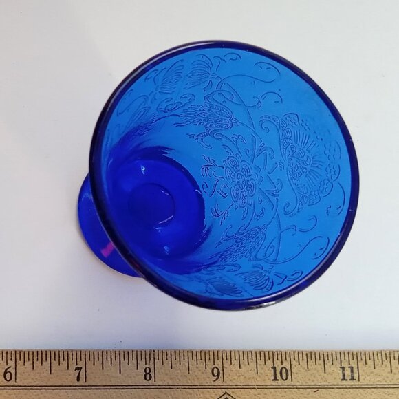 VTG Depression Glass Cobalt Blue 2 Foot ed Glasses Hazel Atlas Florentine Poppy - Picture 4 of 9
